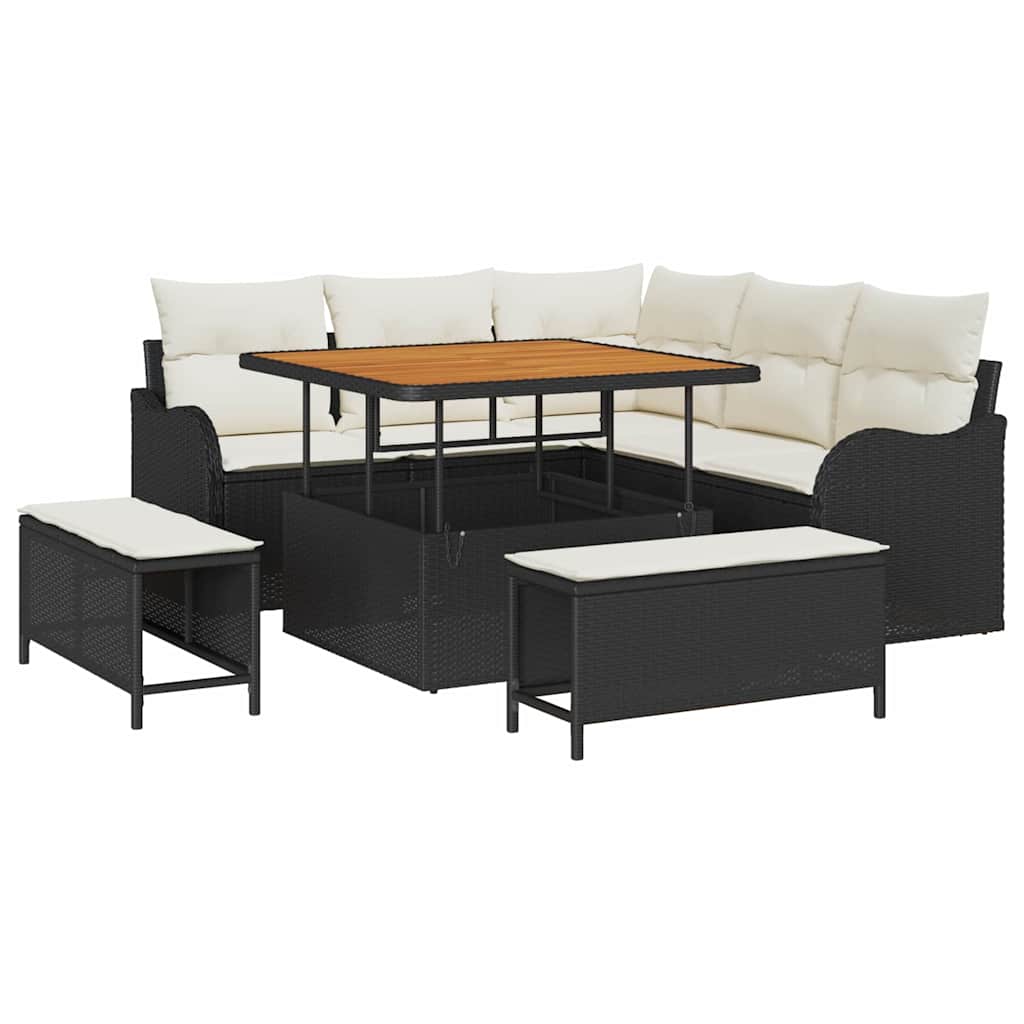 Σετ Καναπέ Κήπου με μαξιλάρι με μαξιλάρι 8 pcs Μαύρο και Κρέμα - Pakobazaar