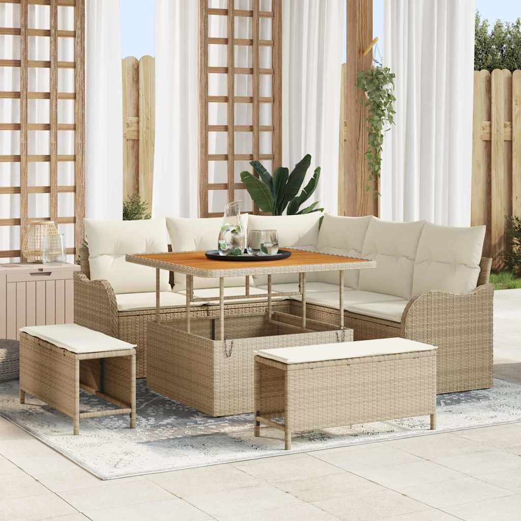 Σετ Καναπέ Κήπου με μαξιλάρι με αποθήκευση 8 pcs Μπεζ και Κρέμα
