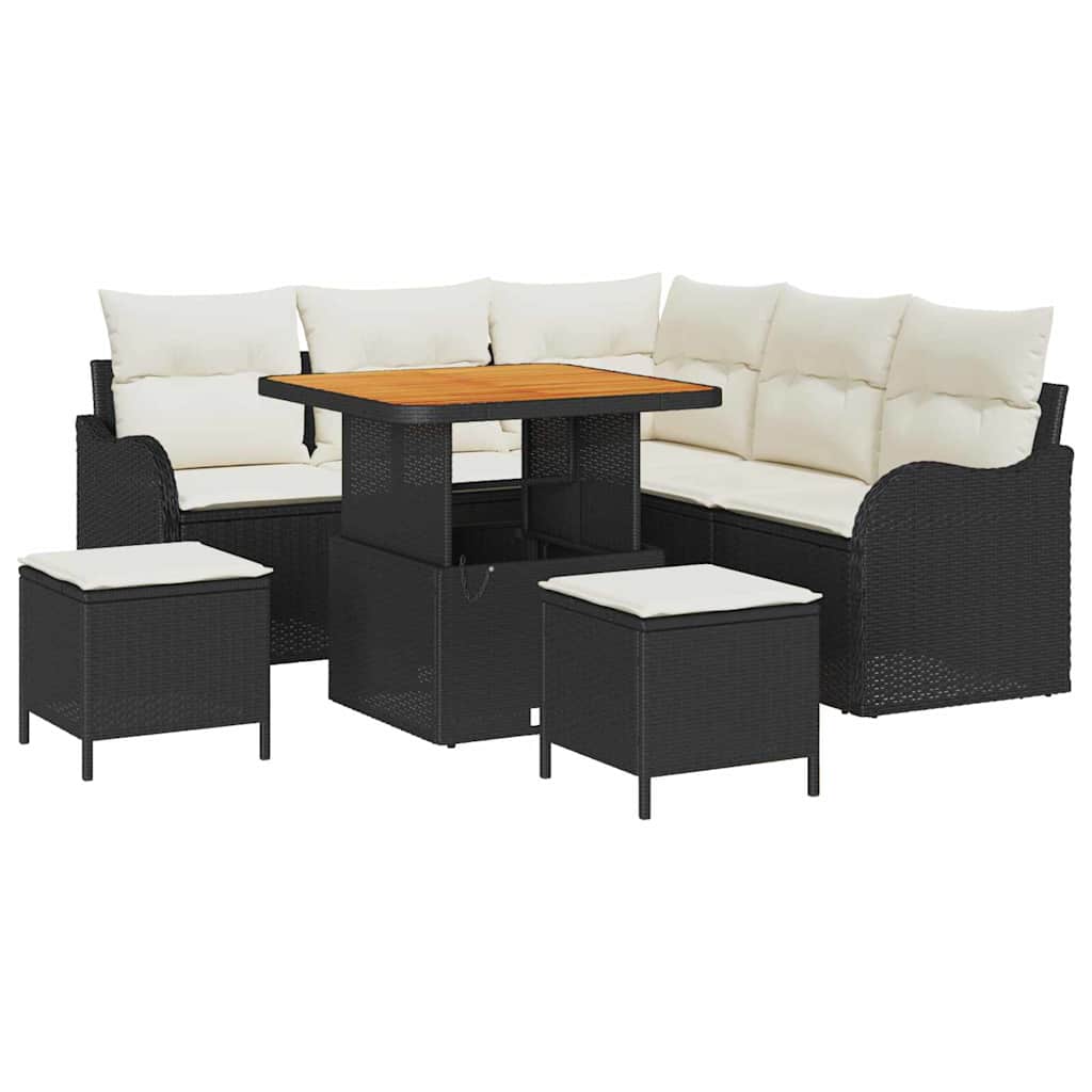 Σετ Καναπέ Κήπου με μαξιλάρι με μαξιλάρι 8 pcs Μαύρο και Κρέμα - Pakobazaar