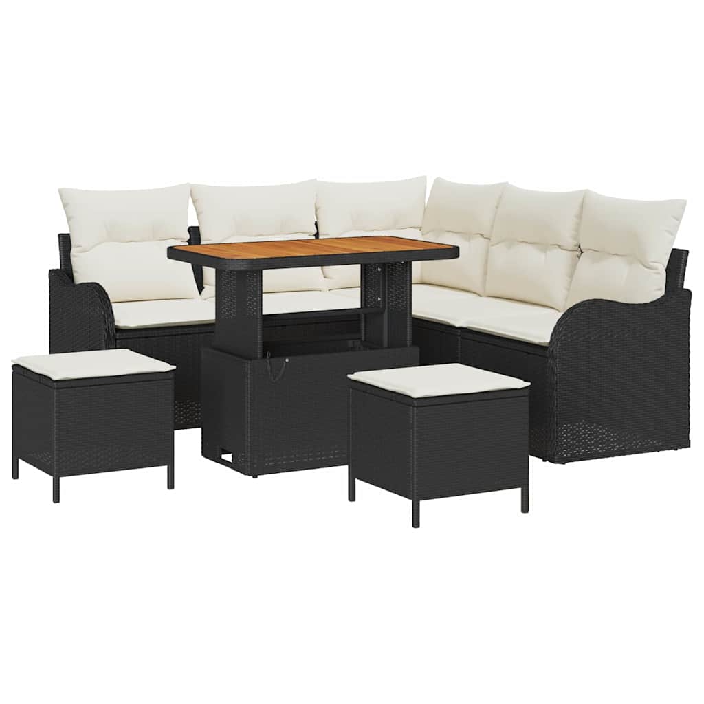 Σετ Καναπέ Κήπου με μαξιλάρι με μαξιλάρι 8 pcs Μαύρο και Κρέμα - Pakobazaar