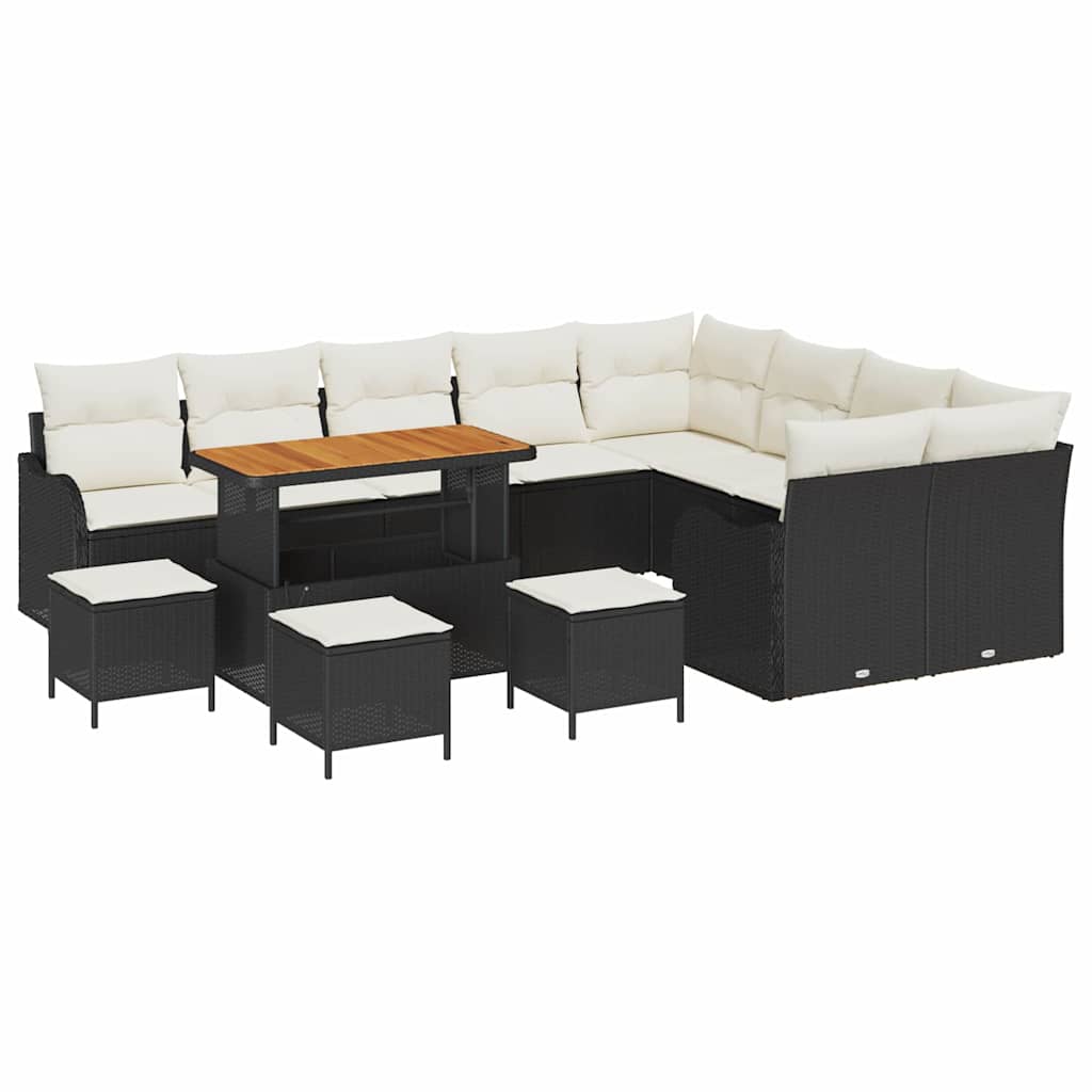 Σετ Καναπέ Κήπου με μαξιλάρι με μαξιλάρι 13 pcs Μαύρο και Κρέμα - Pakobazaar