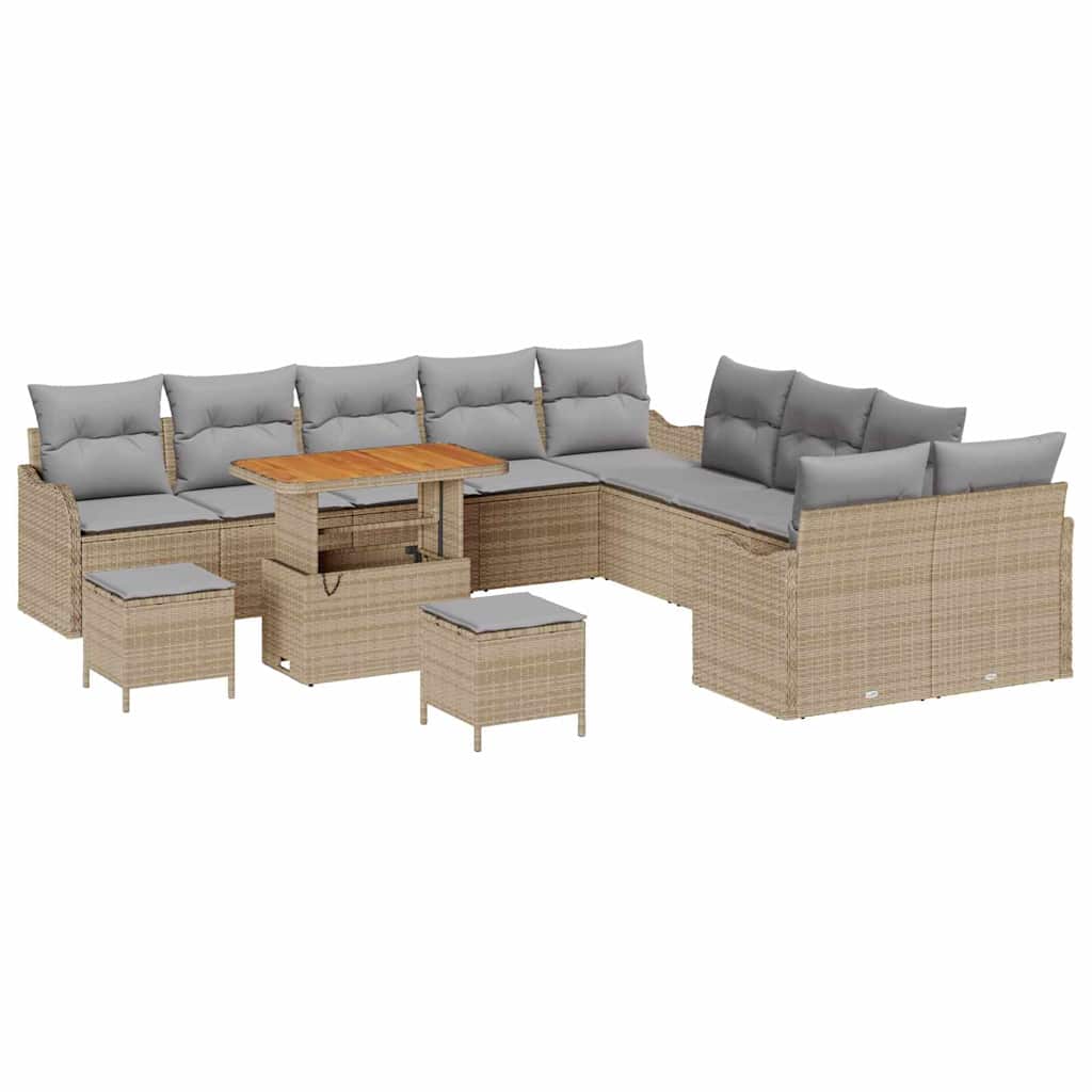 Σετ Καναπέ Κήπου με μαξιλάρι 13 pcs Μπέζ και Ανοιχτό Γκρι