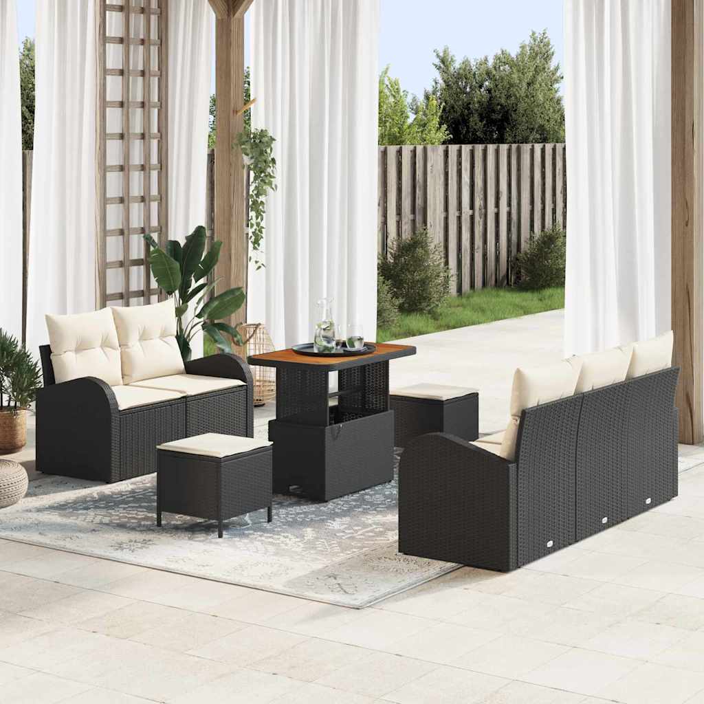 Σετ Καναπέ Κήπου με μαξιλάρι με μαξιλάρι 8 pcs Μαύρο και Κρέμα - Pakobazaar