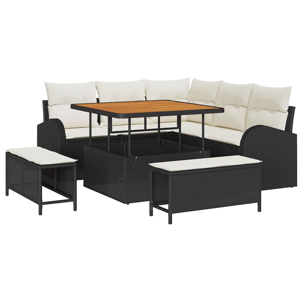 Σετ Καναπέ Κήπου με μαξιλάρι με μαξιλάρι 8 pcs Μαύρο και Κρέμα - Pakobazaar