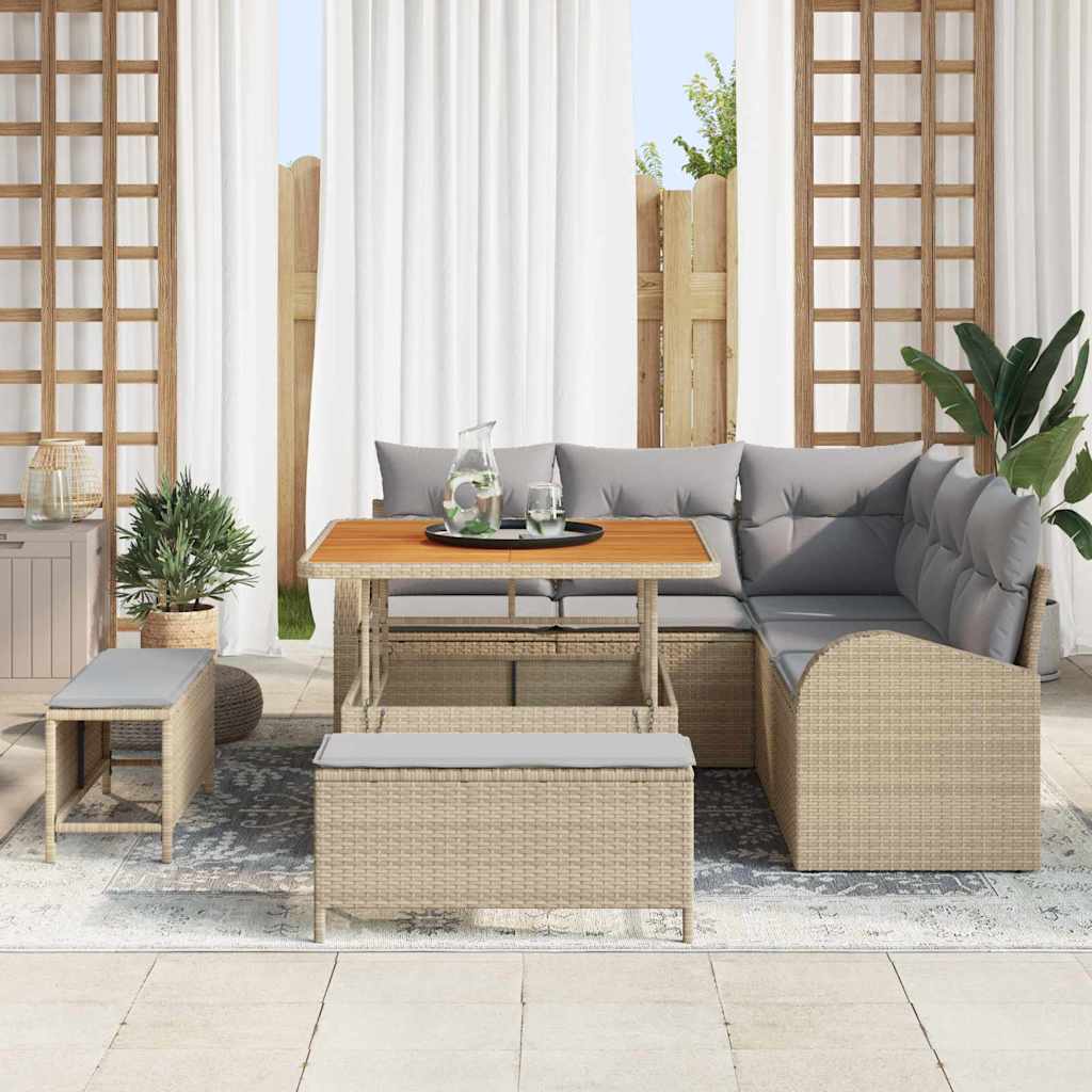 Σετ Καναπέ Κήπου με μαξιλάρι 8 pcs Μπέζ και Ανοιχτό Γκρι
