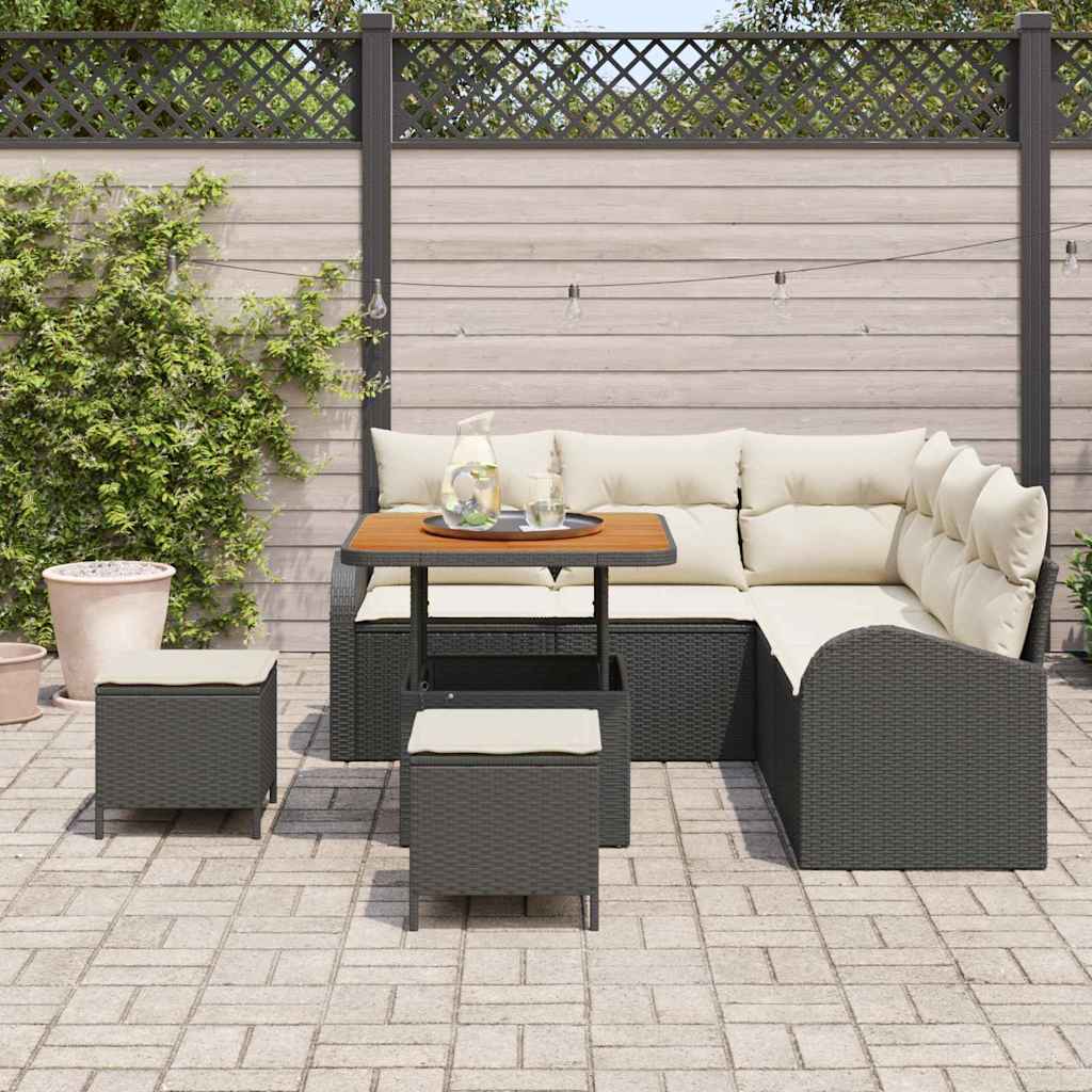 Σετ Καναπέ Κήπου με μαξιλάρι με μαξιλάρι 8 pcs Μαύρο και Κρέμα - Pakobazaar