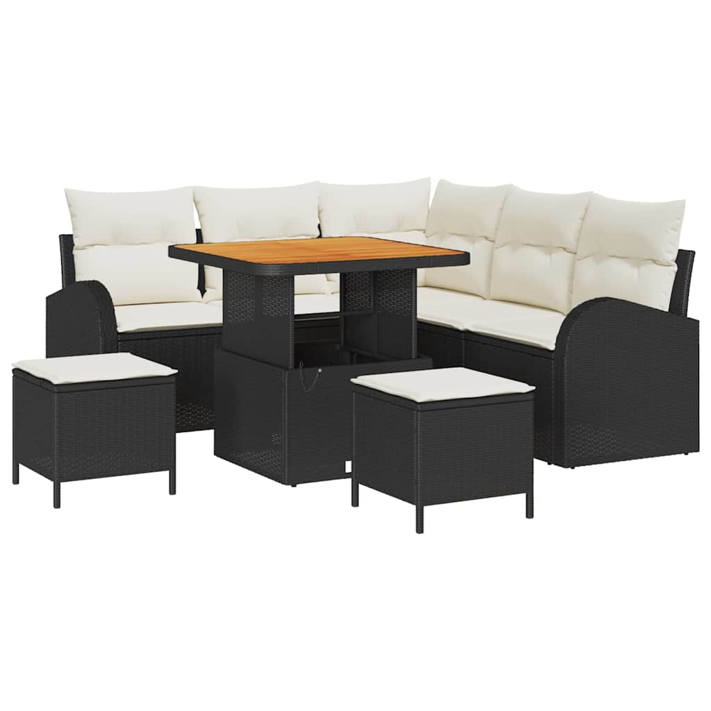 Σετ Καναπέ Κήπου με μαξιλάρι με μαξιλάρι 8 pcs Μαύρο και Κρέμα - Pakobazaar