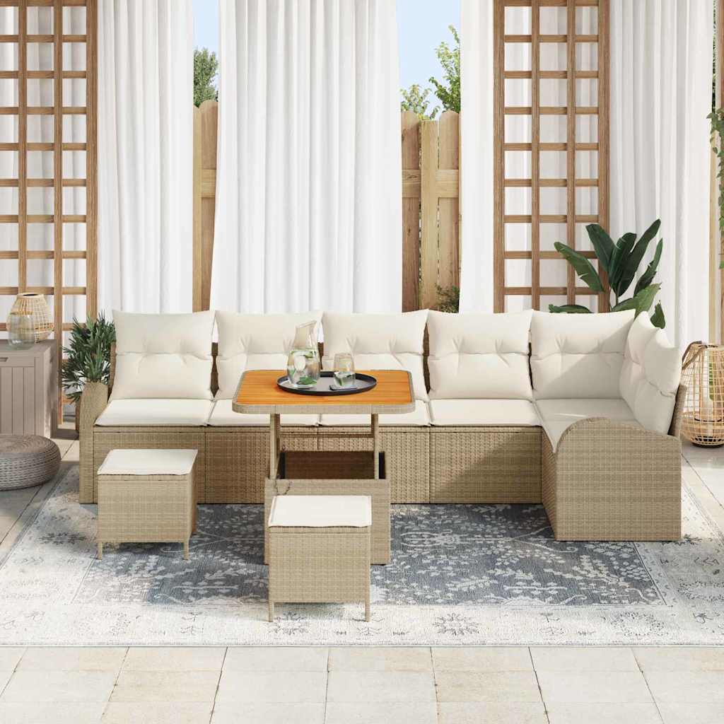 Σετ Καναπέ Κήπου με μαξιλάρι με αποθήκευση 9 pcs Μπεζ και Κρέμα