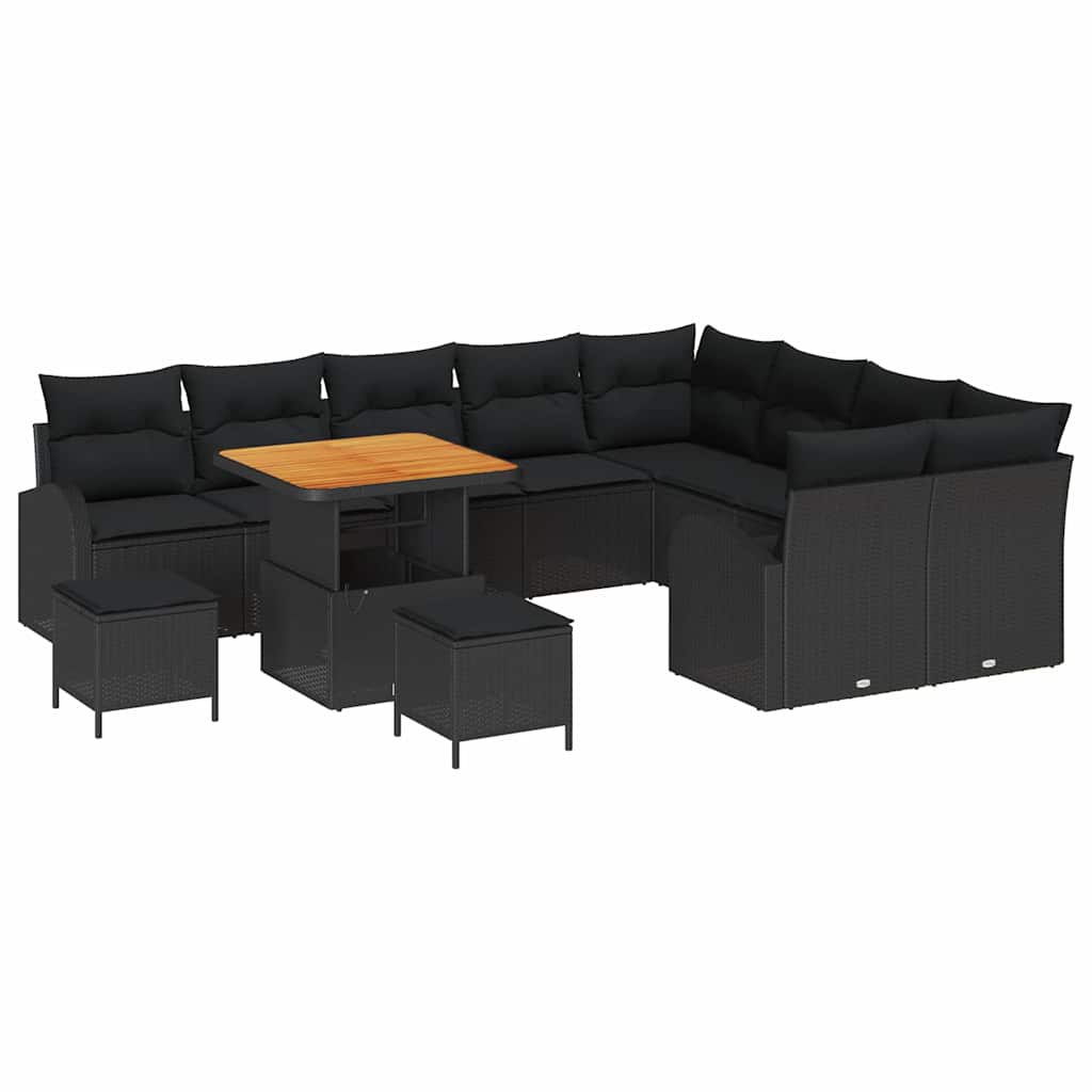 Σετ Καναπέ Κήπου με μαξιλάρι με αποθήκευση 12 pcs Μαύρο