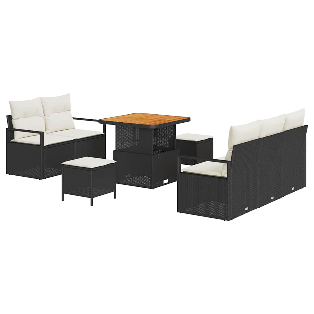 Σετ Καναπέ Κήπου με μαξιλάρι 8 pcs Μαύρο και Κρέμα