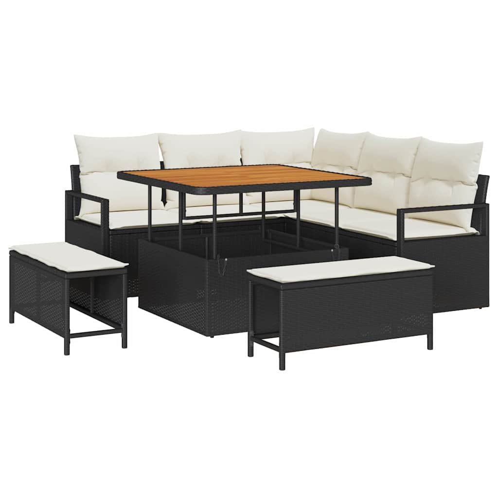 Σετ Καναπέ Κήπου με μαξιλάρι με μαξιλάρι 8 pcs Μαύρο και Κρέμα - Pakobazaar