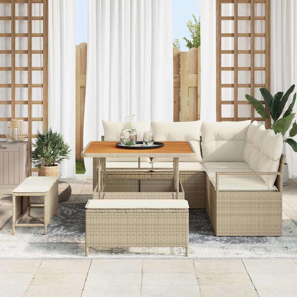 Σετ Καναπέ Κήπου με μαξιλάρι με αποθήκευση 8 pcs Μπεζ και Κρέμα