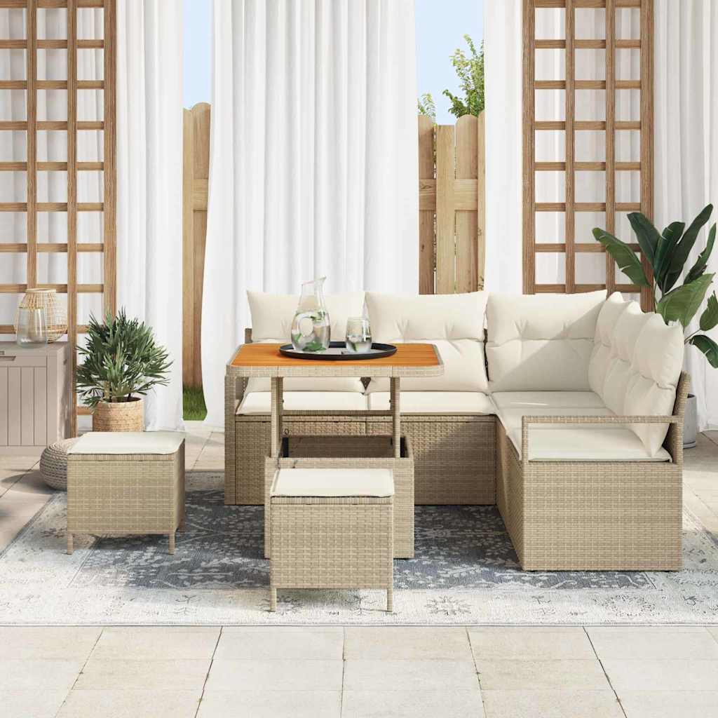 Σετ Καναπέ Κήπου με μαξιλάρι με αποθήκευση 8 pcs Μπεζ και Κρέμα