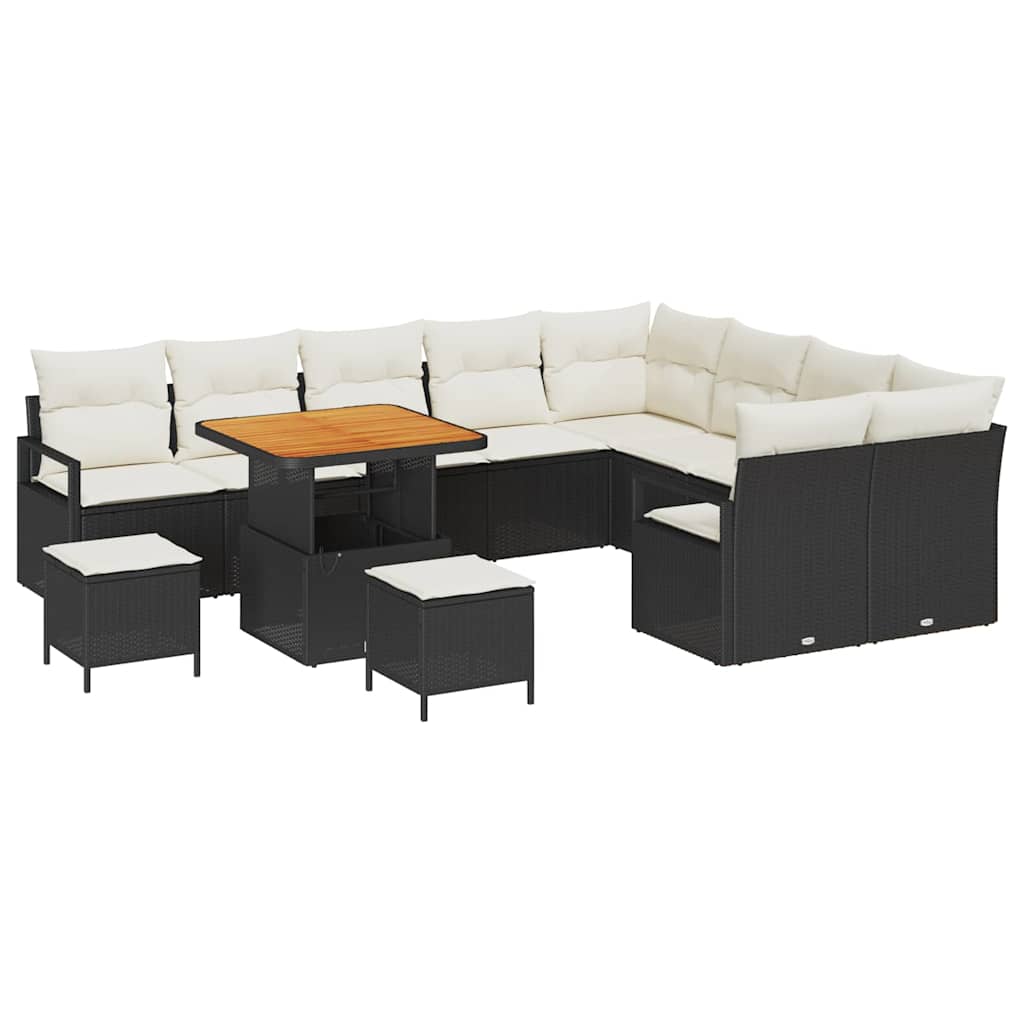 Σετ Καναπέ Κήπου με μαξιλάρι με μαξιλάρι 12 pcs Μαύρο και Κρέμα - Pakobazaar