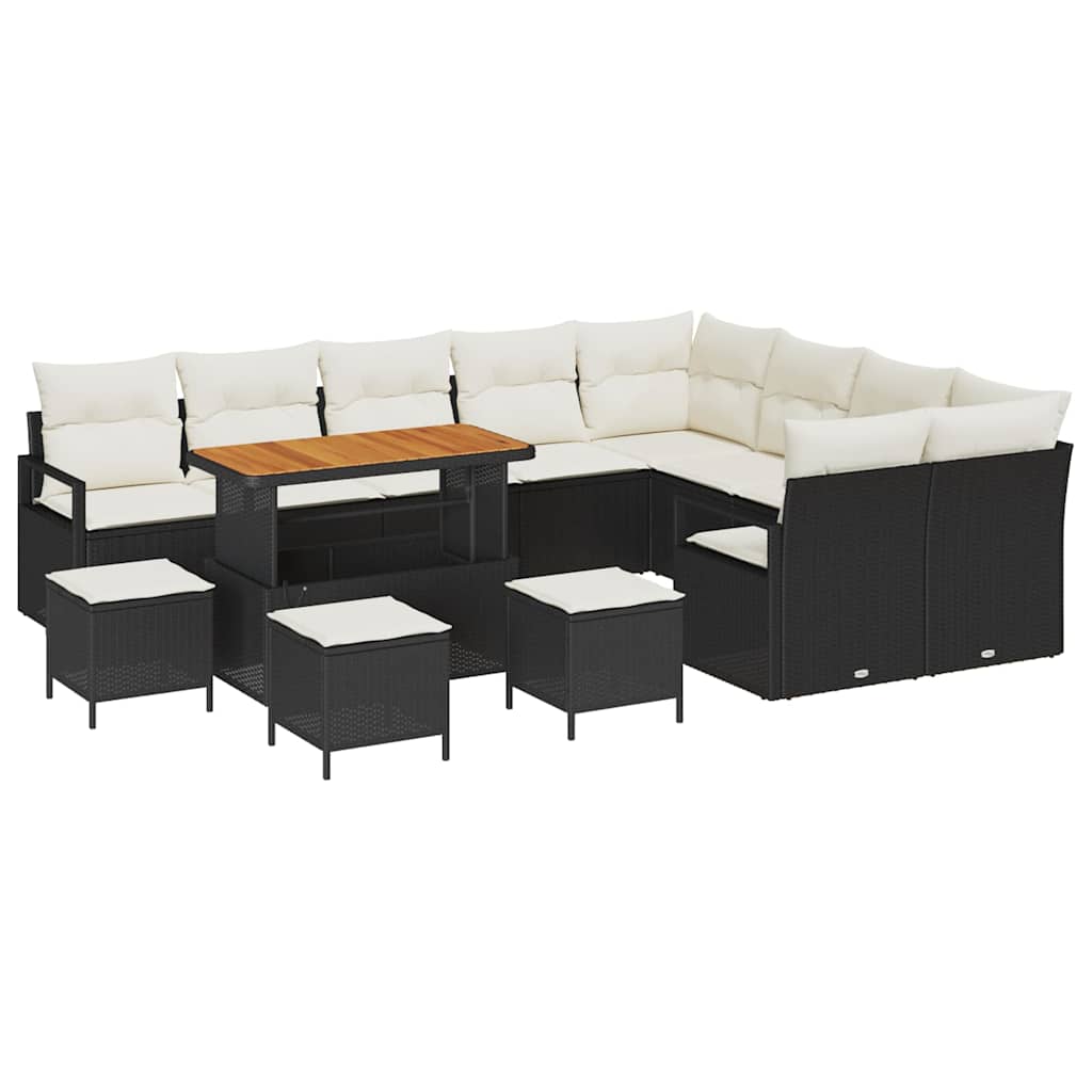 Σετ Καναπέ Κήπου με μαξιλάρι με μαξιλάρι 13 pcs Μαύρο και Κρέμα - Pakobazaar