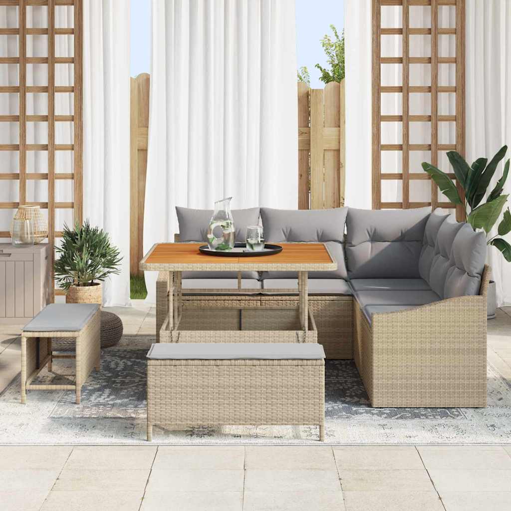 Σετ Καναπέ Κήπου με μαξιλάρι 8 pcs Μπεζ Πολυ ράταν