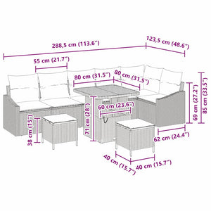 Σετ Καναπέ Κήπου 9 τμχ. 7-Αριθμός καθισμάτων Μπεζ Πολυ ράταν