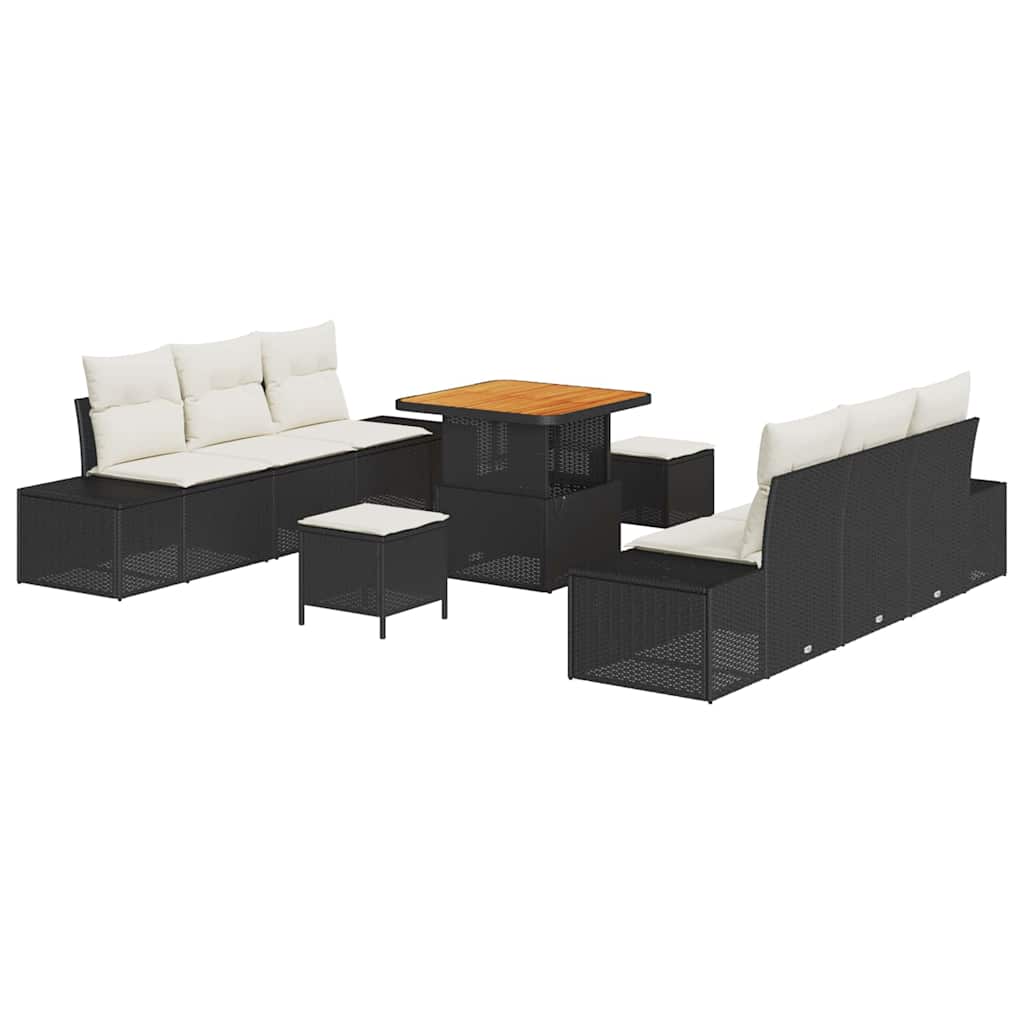 Σετ Καναπέ Κήπου με μαξιλάρι 9 pcs Μαύρο Πολυ ράταν - Pakobazaar