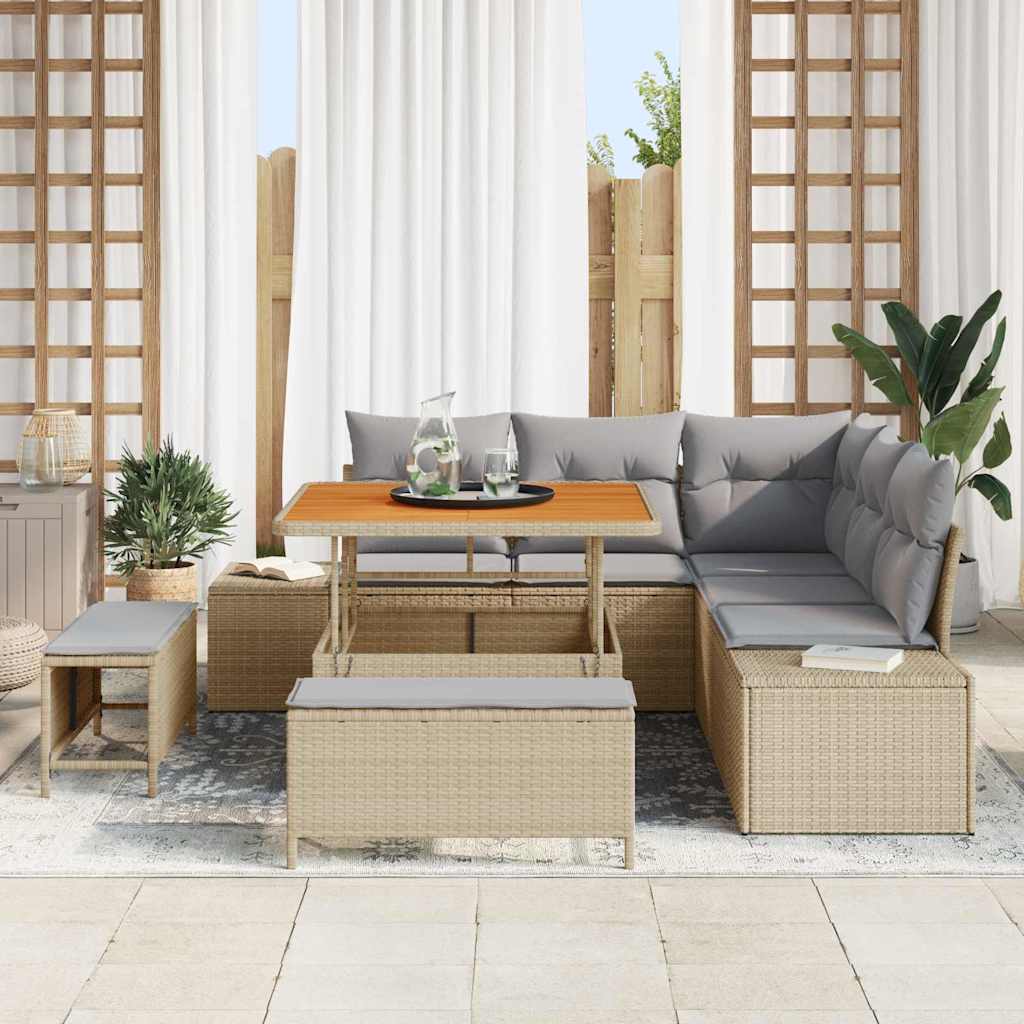 Σετ Καναπέ Κήπου με μαξιλάρι 8 pcs Μπεζ Πολυ ράταν