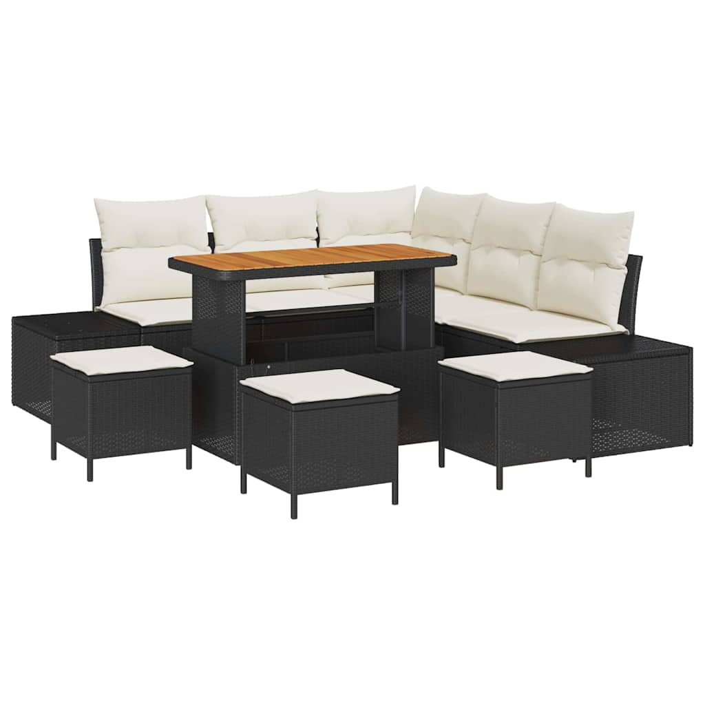Σετ Καναπέ Κήπου με μαξιλάρι 9 pcs Μαύρο Πολυ ράταν - Pakobazaar