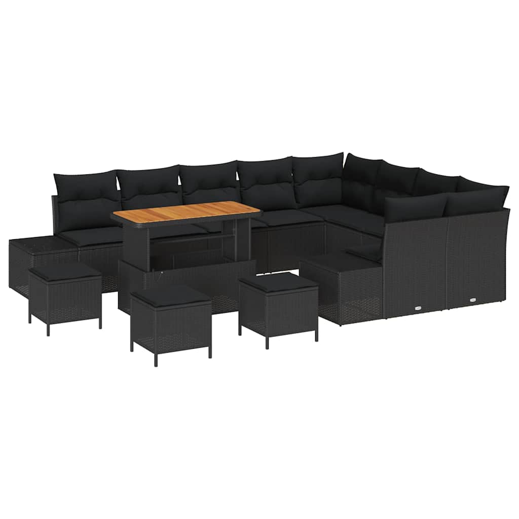 Σετ Καναπέ Κήπου με μαξιλάρι 13 pcs Μαύρο Πολυ ράταν