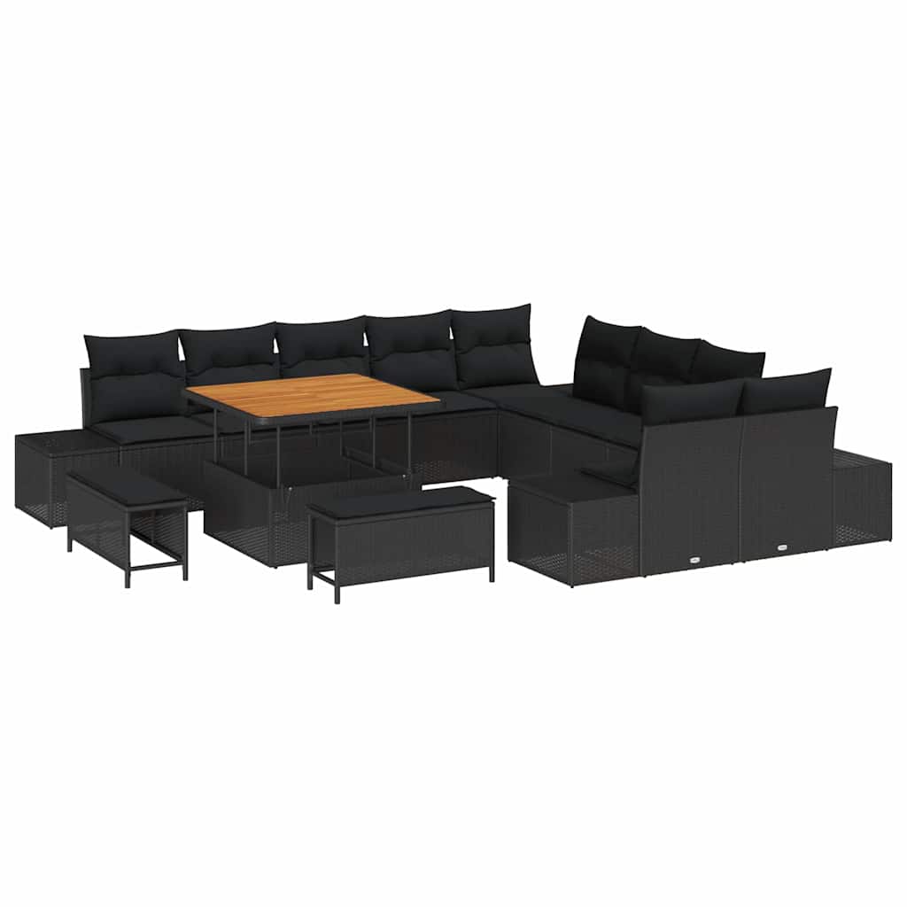 Σετ Καναπέ Κήπου με μαξιλάρι 13 pcs Μαύρο Πολυ ράταν - Pakobazaar