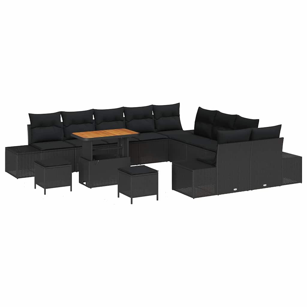 Σετ Καναπέ Κήπου με μαξιλάρι 13 pcs Μαύρο Πολυ ράταν - Pakobazaar
