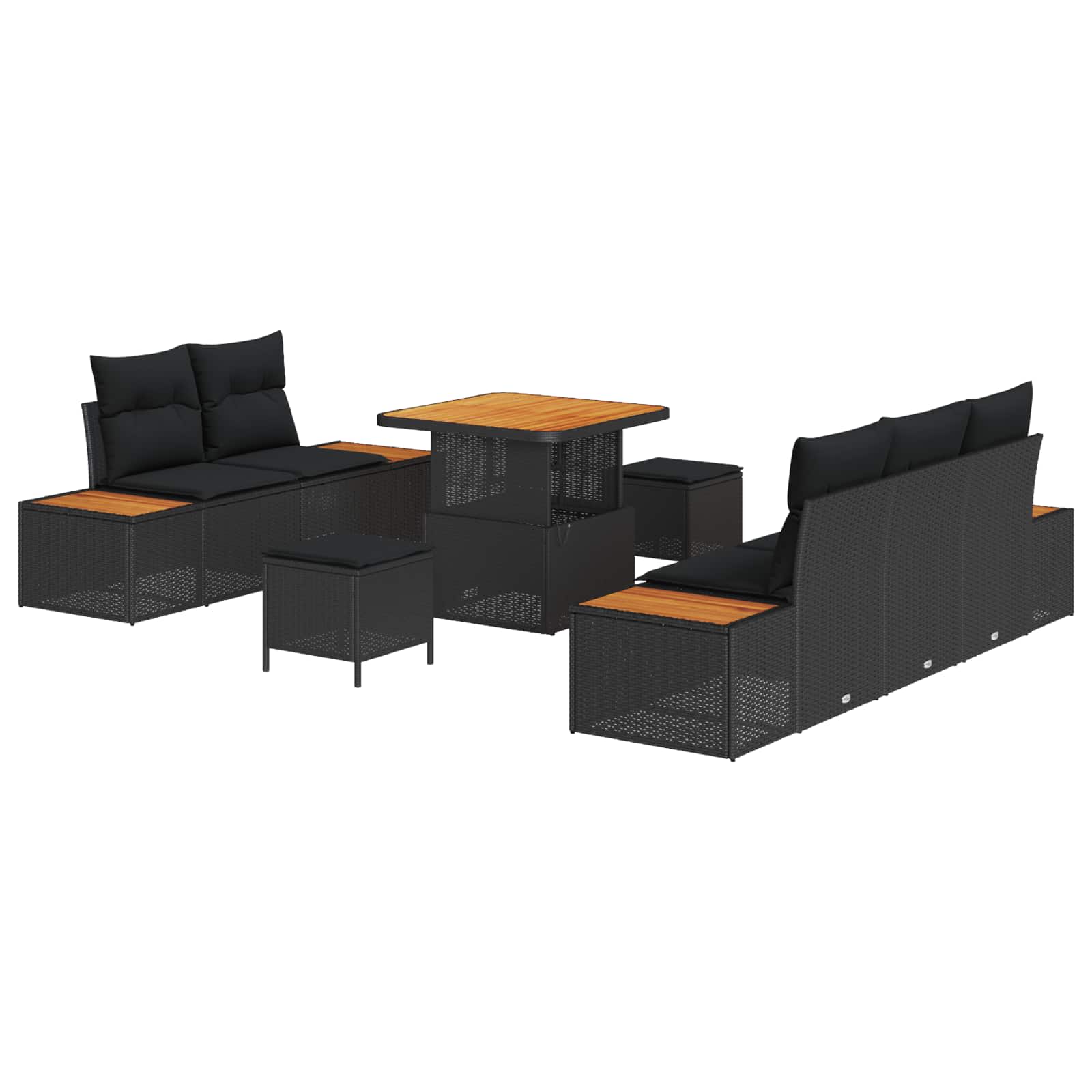 Σετ Καναπέ Κήπου με μαξιλάρι με αποθήκευση 8 pcs Μαύρο - Pakobazaar