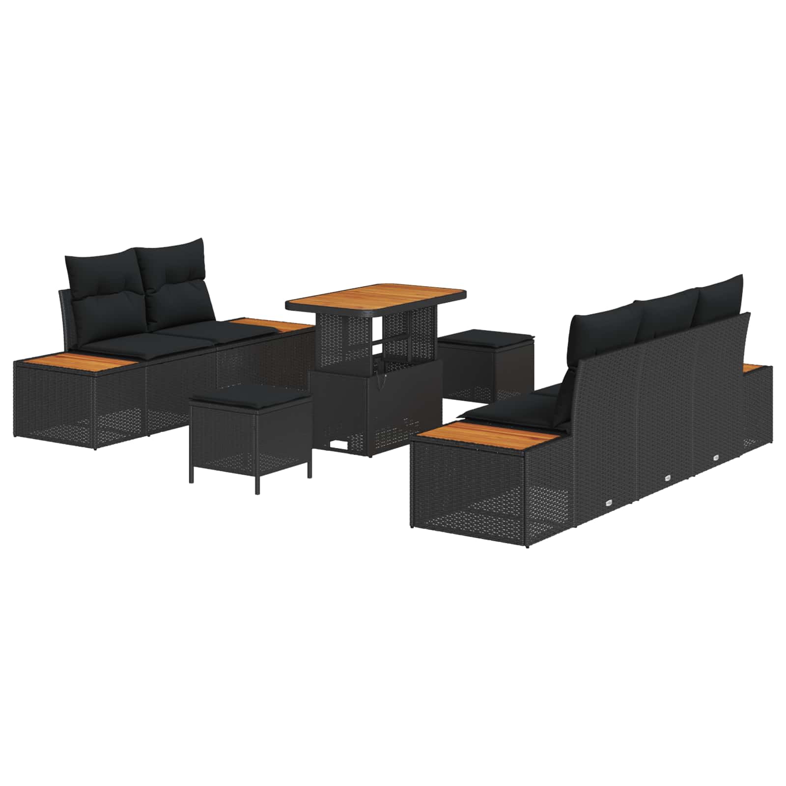 Σετ Καναπέ Κήπου με μαξιλάρι με αποθήκευση 8 pcs Μαύρο - Pakobazaar