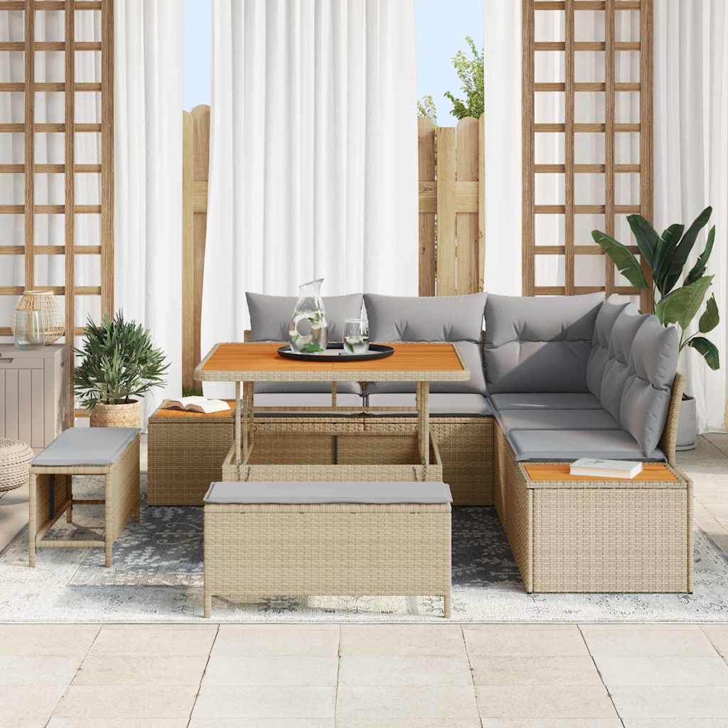 Σετ Καναπέ Κήπου με μαξιλάρι 8 pcs Μπεζ Πολυ ράταν