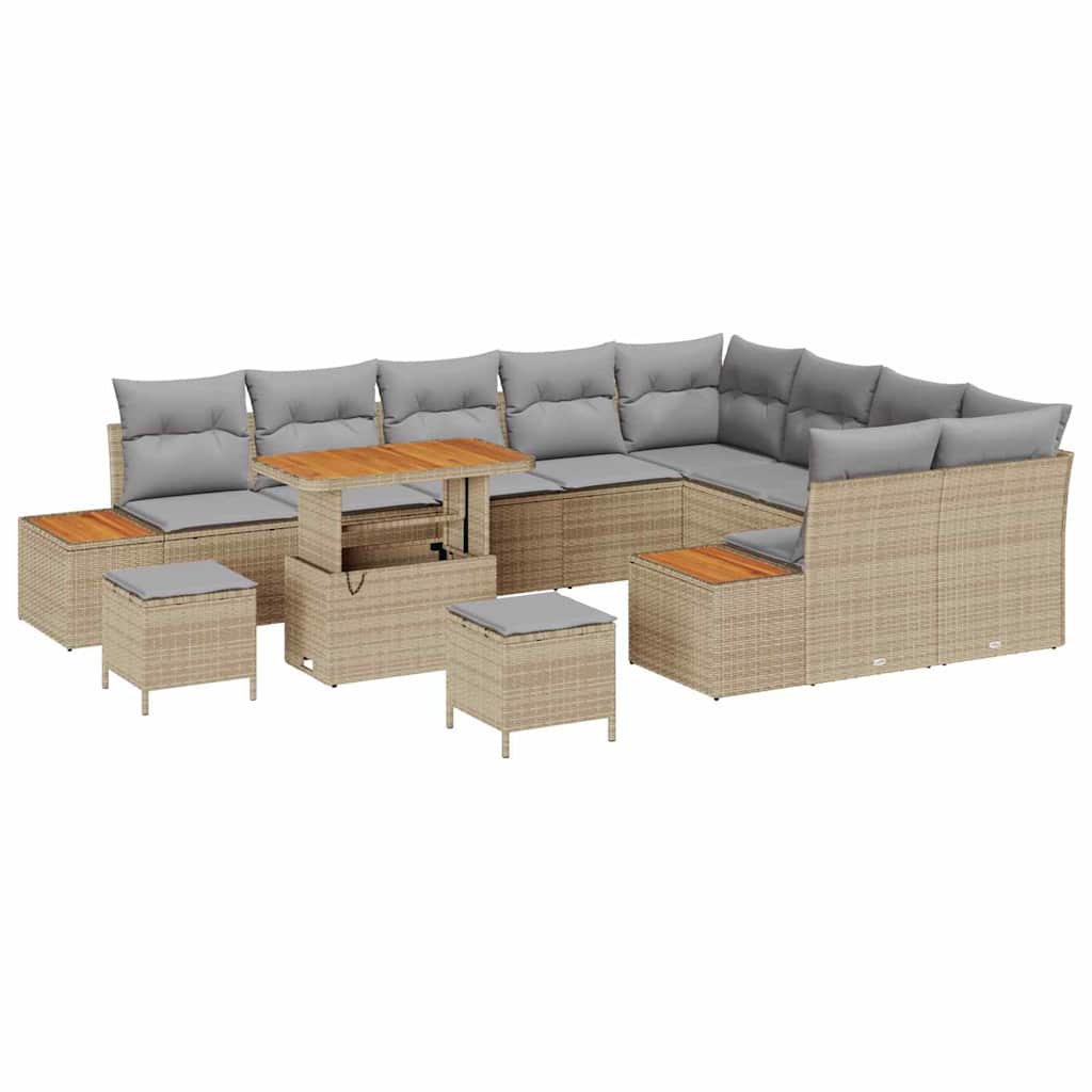 Σετ Καναπέ Κήπου με μαξιλάρι 12 pcs Μπεζ Πολυ ράταν