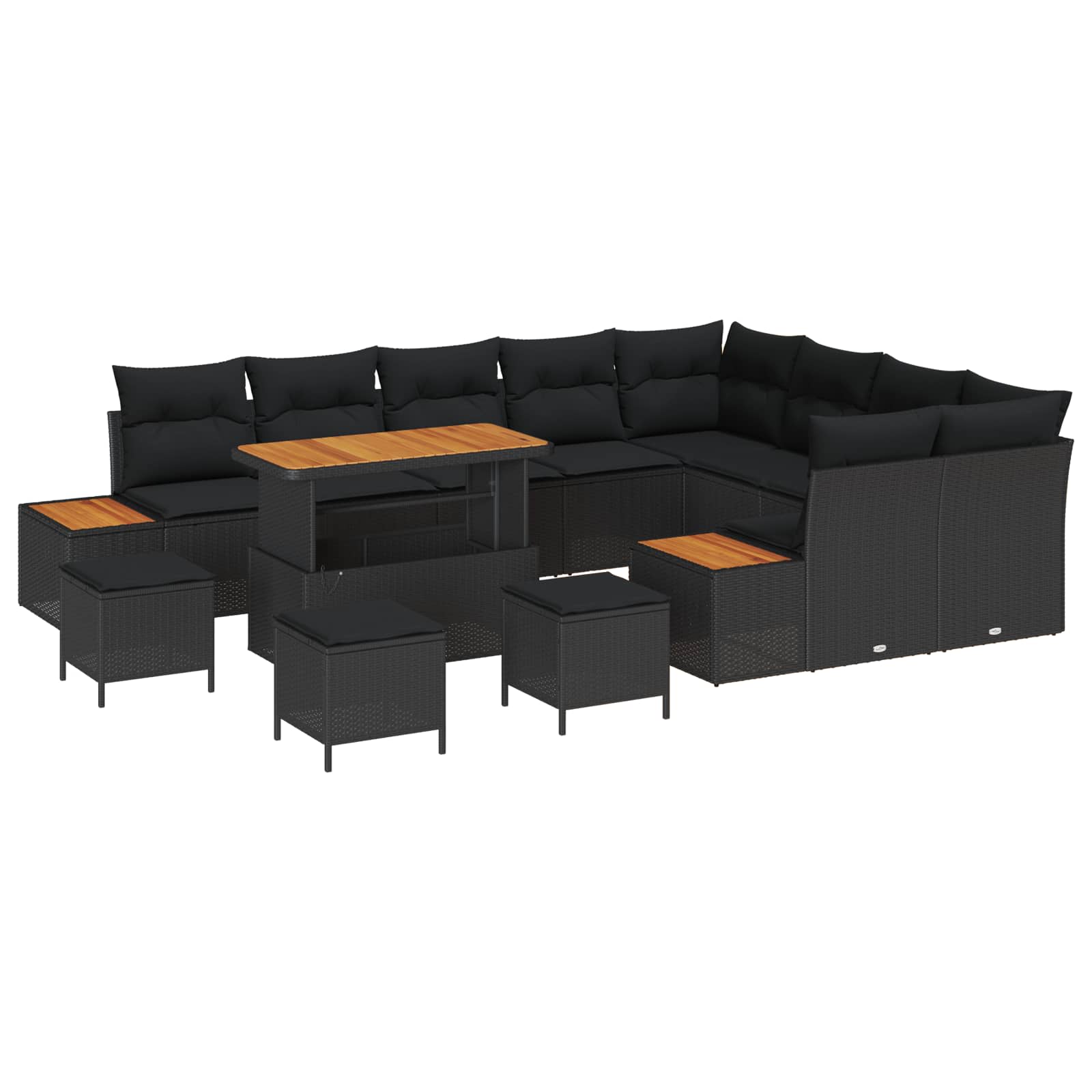 Σετ Καναπέ Κήπου με μαξιλάρι 13 pcs Μαύρο Πολυ ράταν