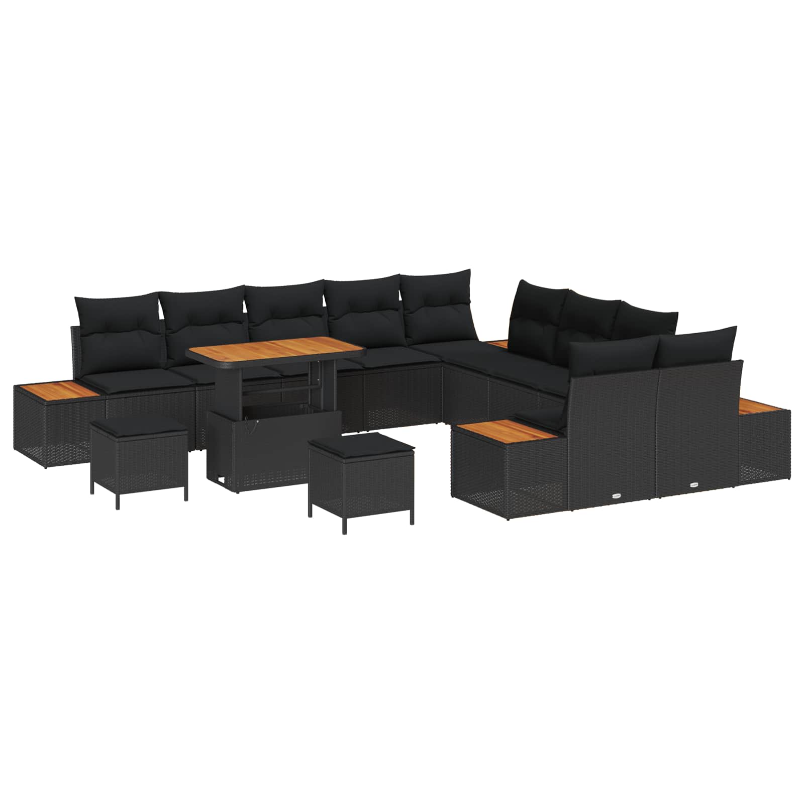 Σετ Καναπέ Κήπου με μαξιλάρι 13 pcs Μαύρο Πολυ ράταν - Pakobazaar