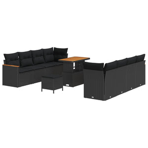Σετ Καναπέ Κήπου με μαξιλάρι 12 pcs Μαύρο συνθετικό ρατάν - Pakobazaar