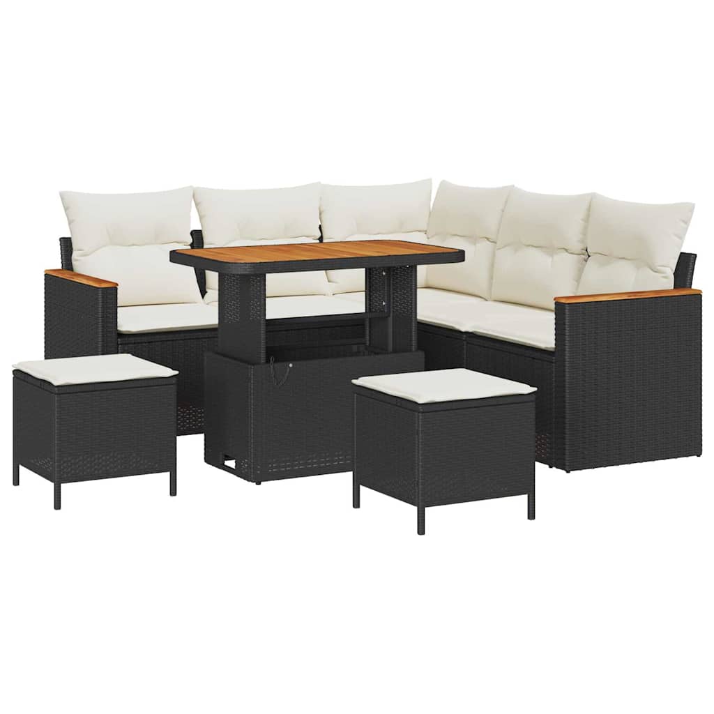 Σετ Καναπέ Κήπου με μαξιλάρι 8 pcs Μαύρο Πολυ ράταν - Pakobazaar