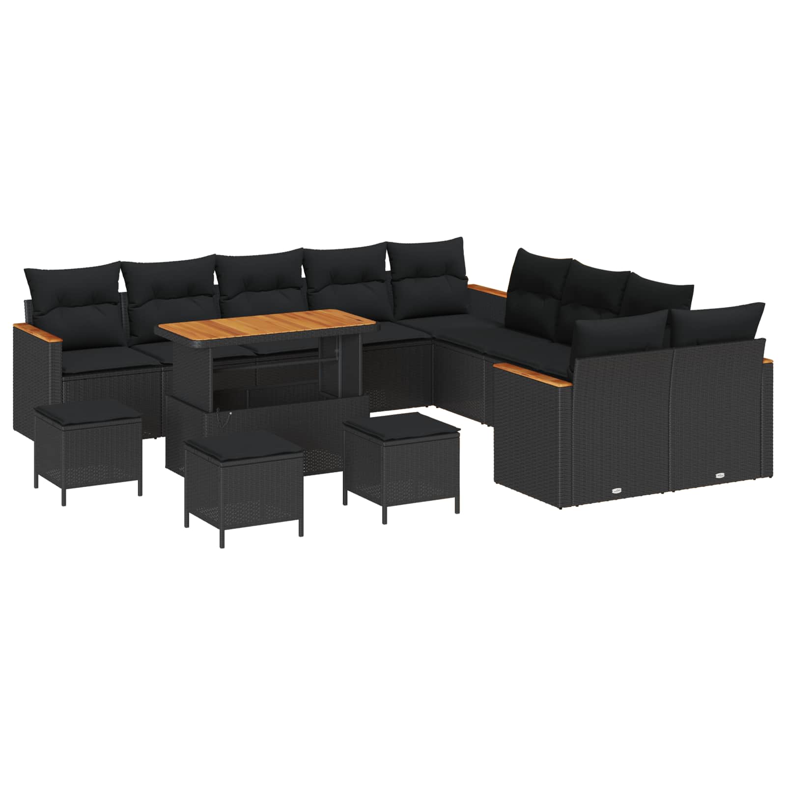 Σετ Καναπέ Κήπου με μαξιλάρι 14 pcs Μαύρο συνθετικό ρατάν - Pakobazaar