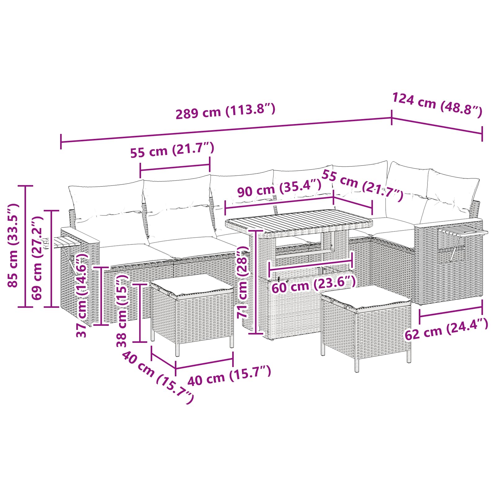 Σετ Καναπέ Κήπου με μαξιλάρι 11 pcs Μαύρο συνθετικό ρατάν