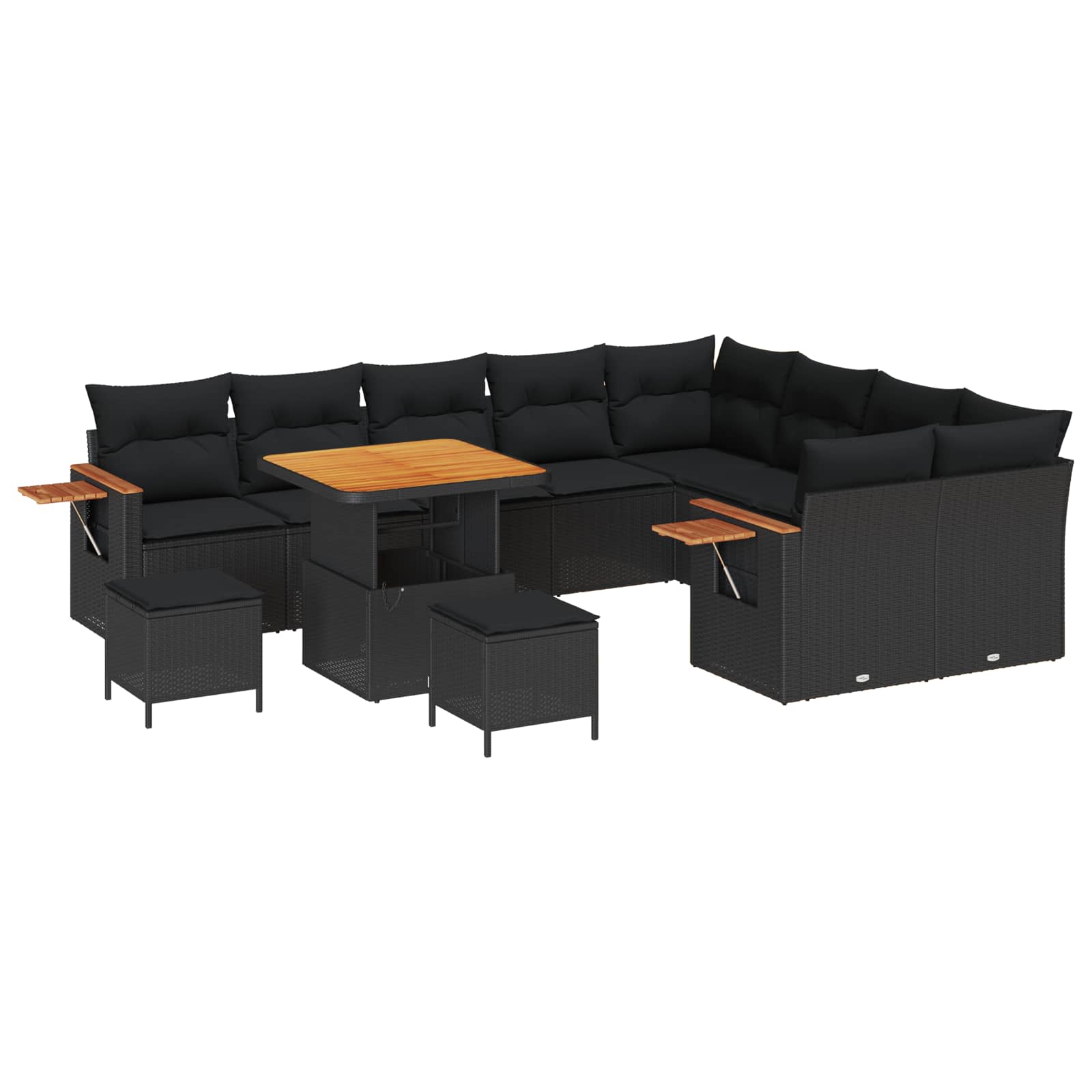Σετ Καναπέ Κήπου με μαξιλάρι 13 pcs Μαύρο συνθετικό ρατάν - Pakobazaar