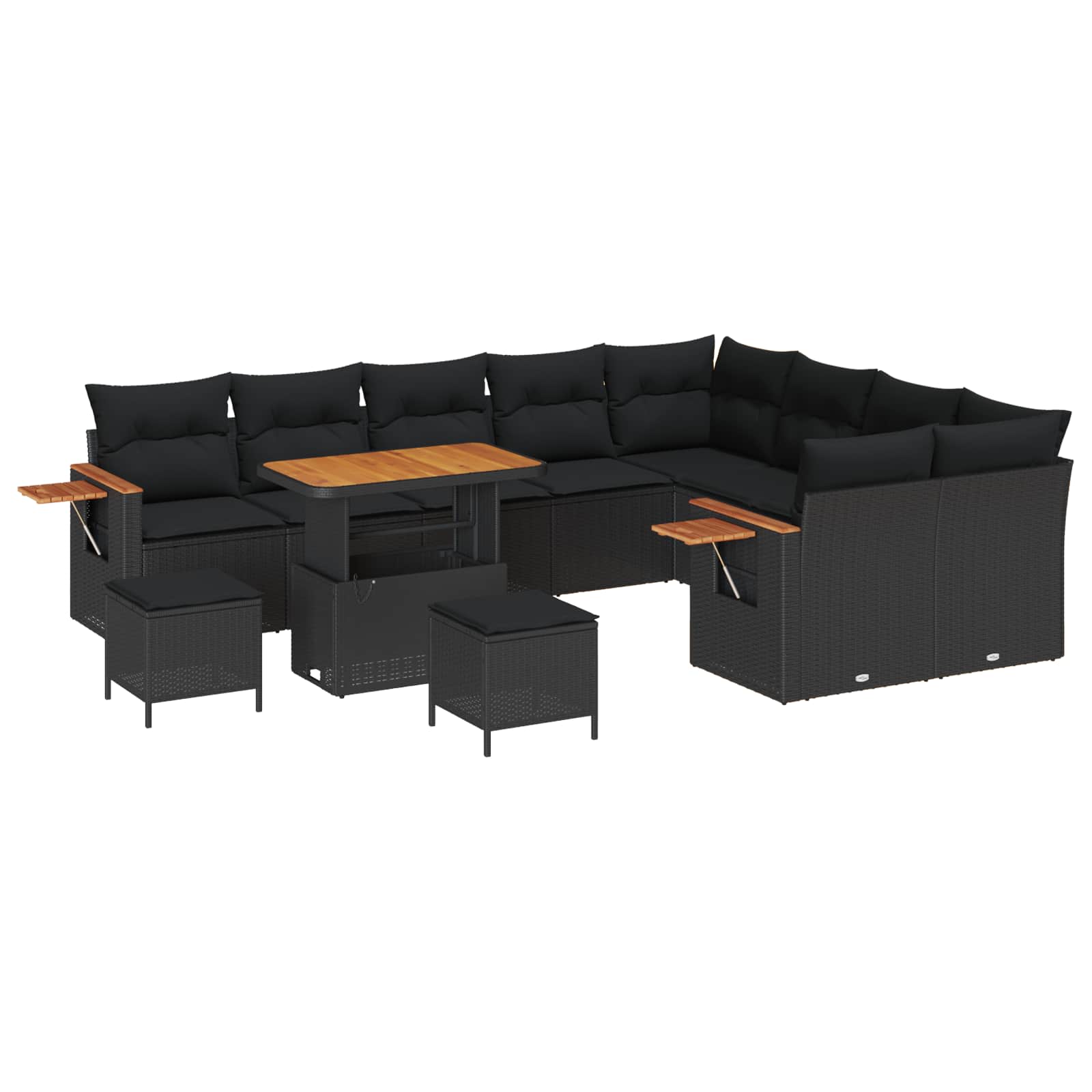 Σετ Καναπέ Κήπου με μαξιλάρι 13 pcs Μαύρο συνθετικό ρατάν - Pakobazaar
