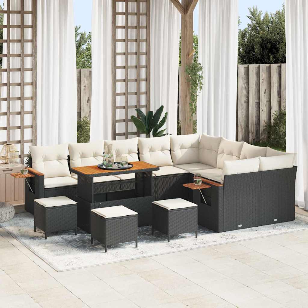 Σετ Καναπέ Κήπου 14 pcs Μαύρο και Κρέμα συνθετικό ρατάν - Pakobazaar