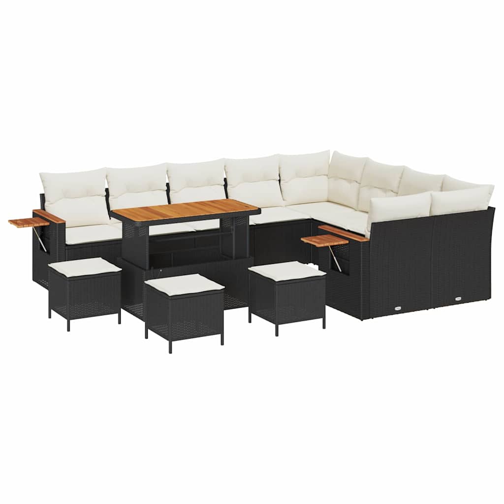 Σετ Καναπέ Κήπου 14 pcs Μαύρο και Κρέμα συνθετικό ρατάν - Pakobazaar