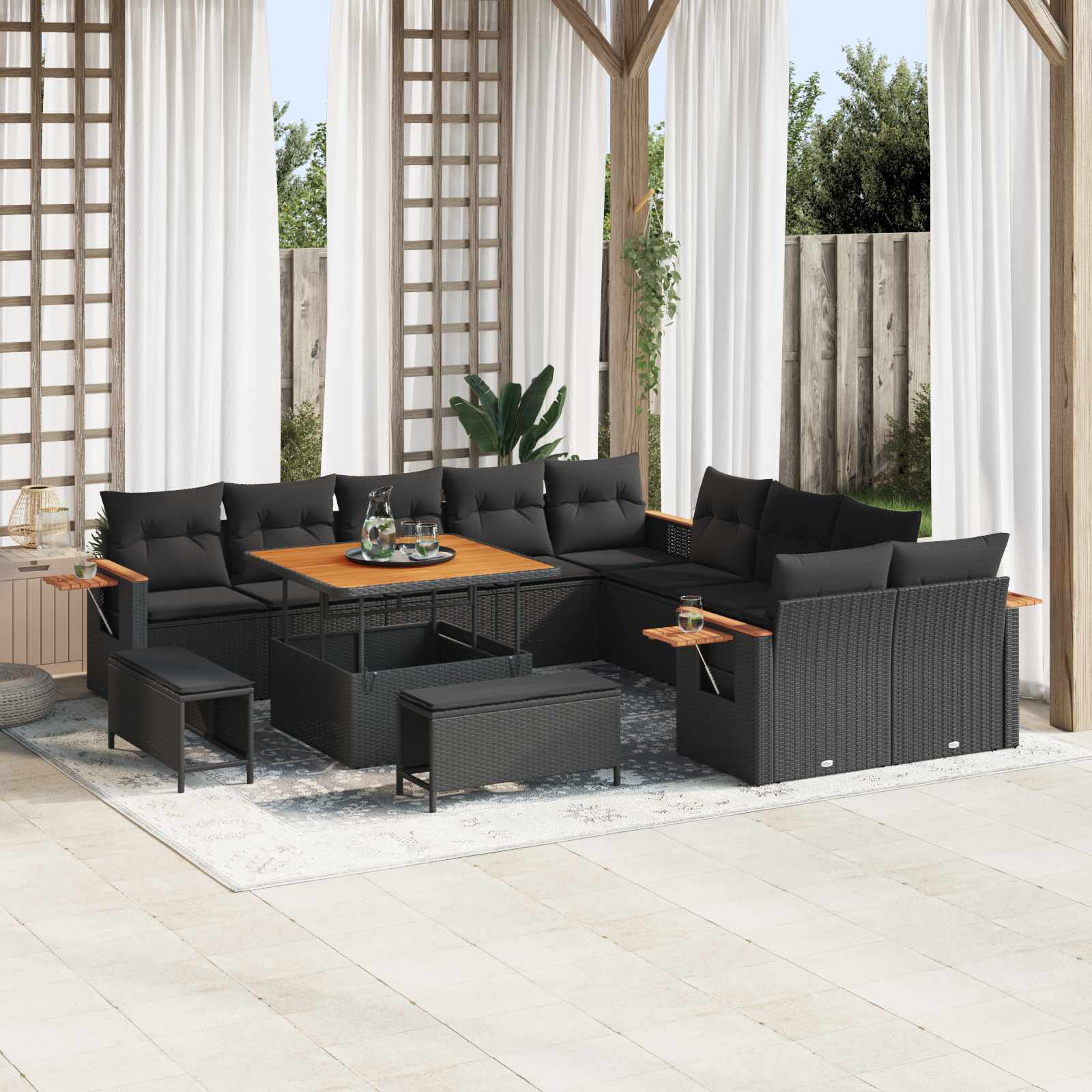 Σετ Καναπέ Κήπου με μαξιλάρι 17 pcs Μαύρο συνθετικό ρατάν - Pakobazaar