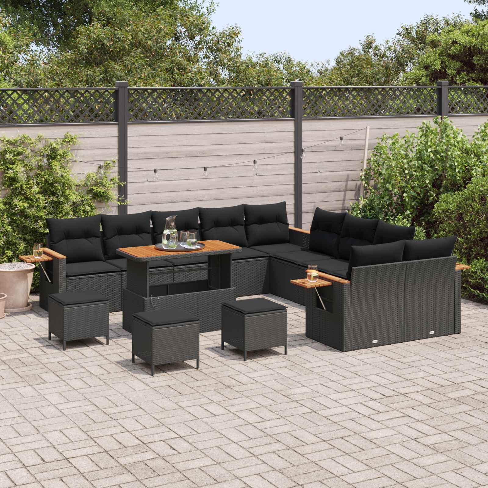 Σετ Καναπέ Κήπου με μαξιλάρι 18 pcs Μαύρο συνθετικό ρατάν - Pakobazaar