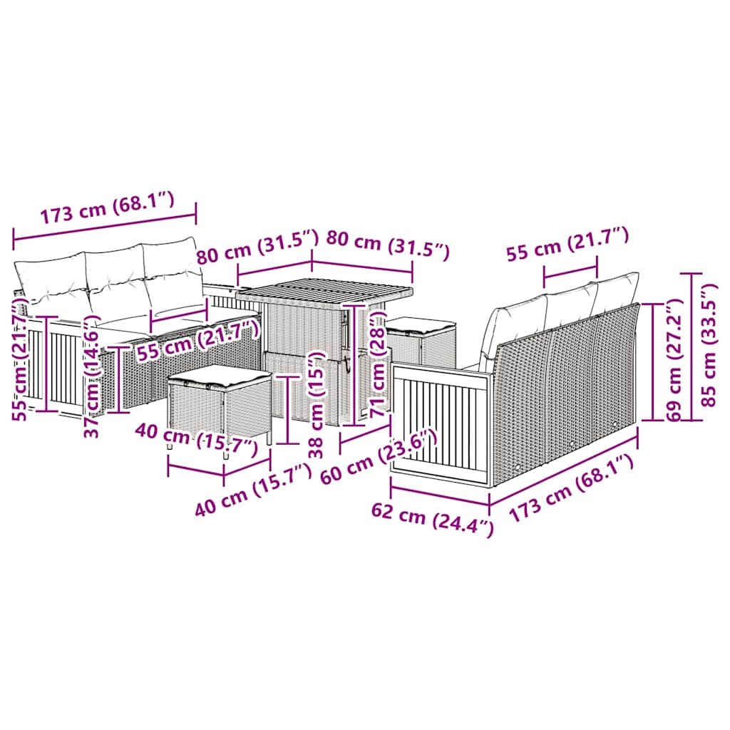 Σετ Καναπέ Κήπου με μαξιλάρι 11 pcs Γκρι συνθετικό ρατάν