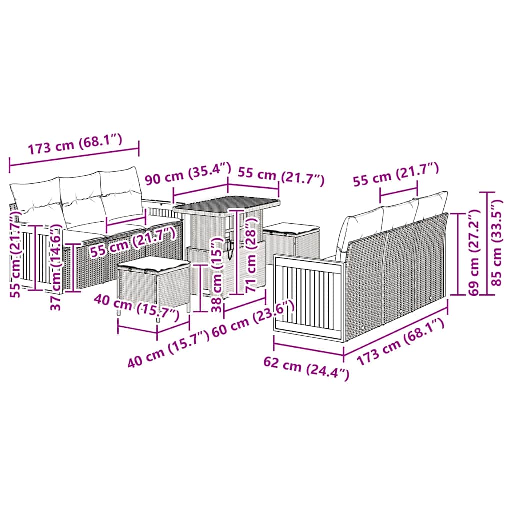 Σετ Καναπέ Κήπου 11 pcs Μαύρο και Κρέμα συνθετικό ρατάν - Pakobazaar