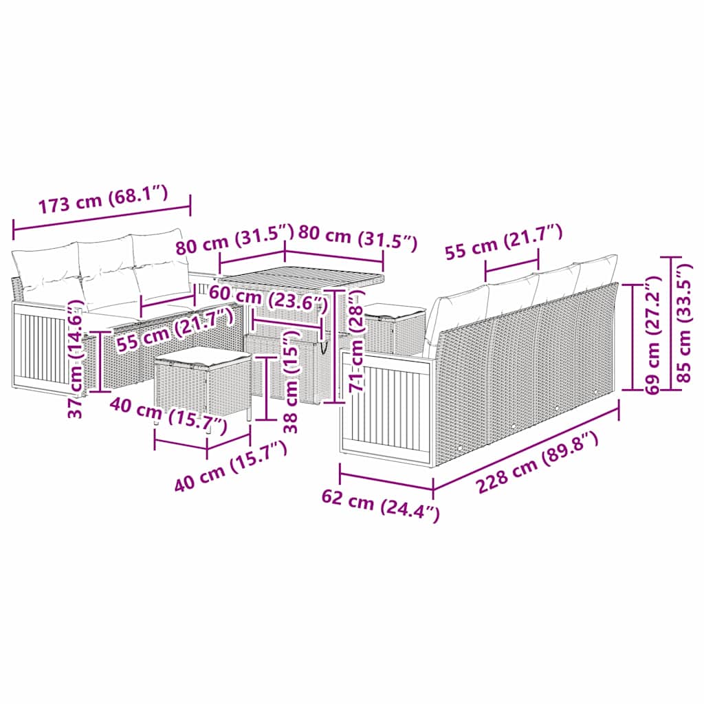 Σετ Καναπέ Κήπου με μαξιλάρι 13 pcs Γκρι συνθετικό ρατάν