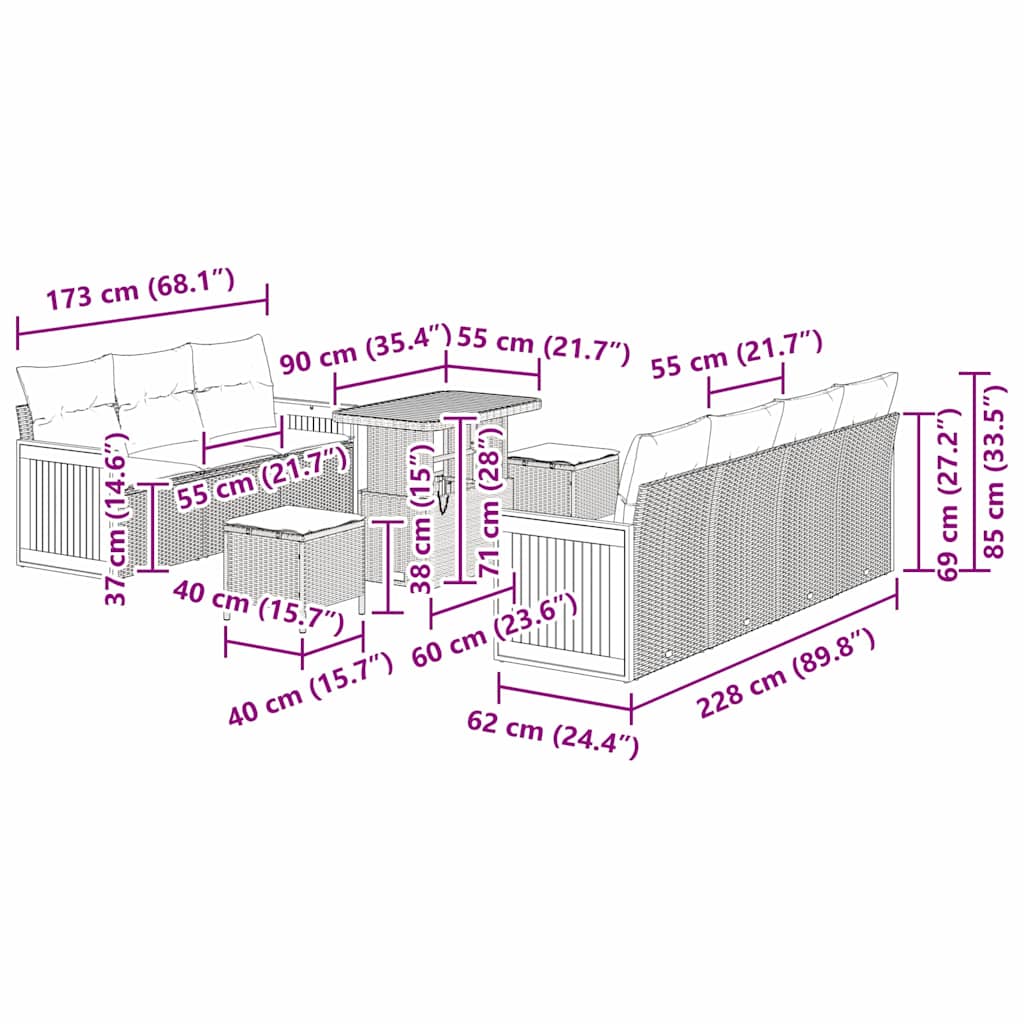 Σετ Καναπέ Κήπου με μαξιλάρι 13 pcs Γκρι συνθετικό ρατάν