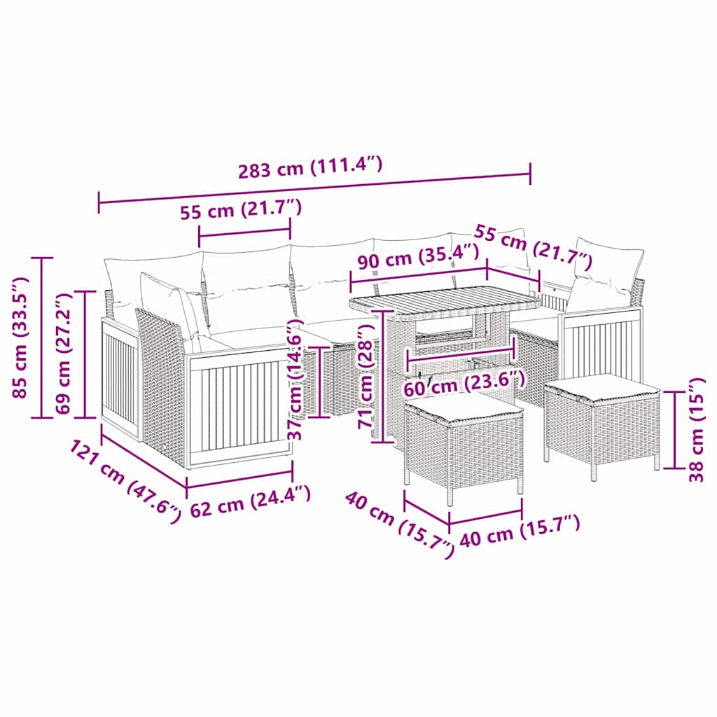 Σετ Καναπέ Κήπου 13 pcs Μπεζ και Κρέμα συνθετικό ρατάν