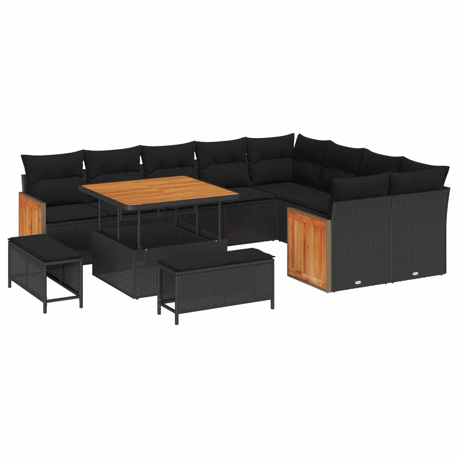 Σετ Καναπέ Κήπου με μαξιλάρι 13 pcs Μαύρο συνθετικό ρατάν