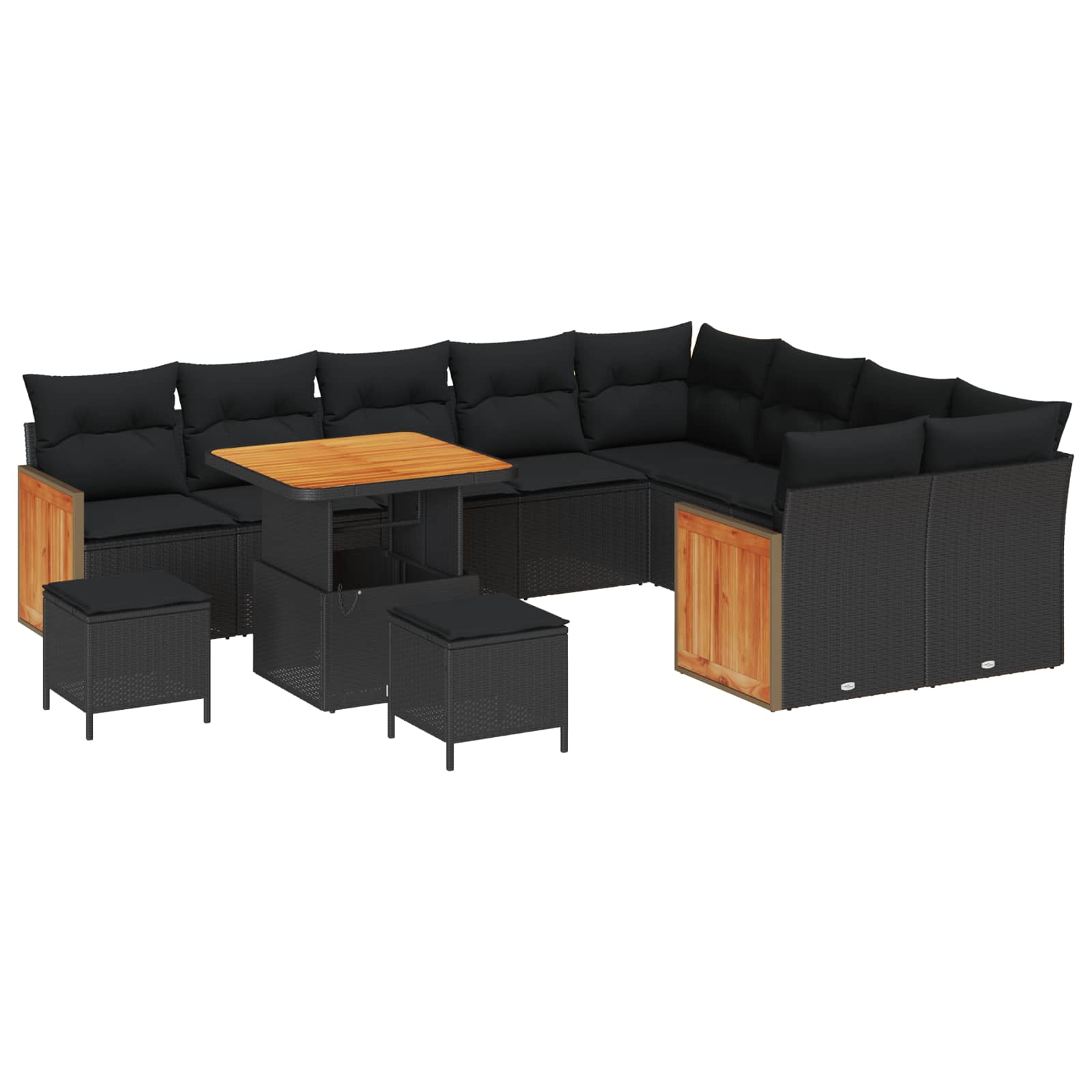 Σετ Καναπέ Κήπου με μαξιλάρι 13 pcs Μαύρο συνθετικό ρατάν